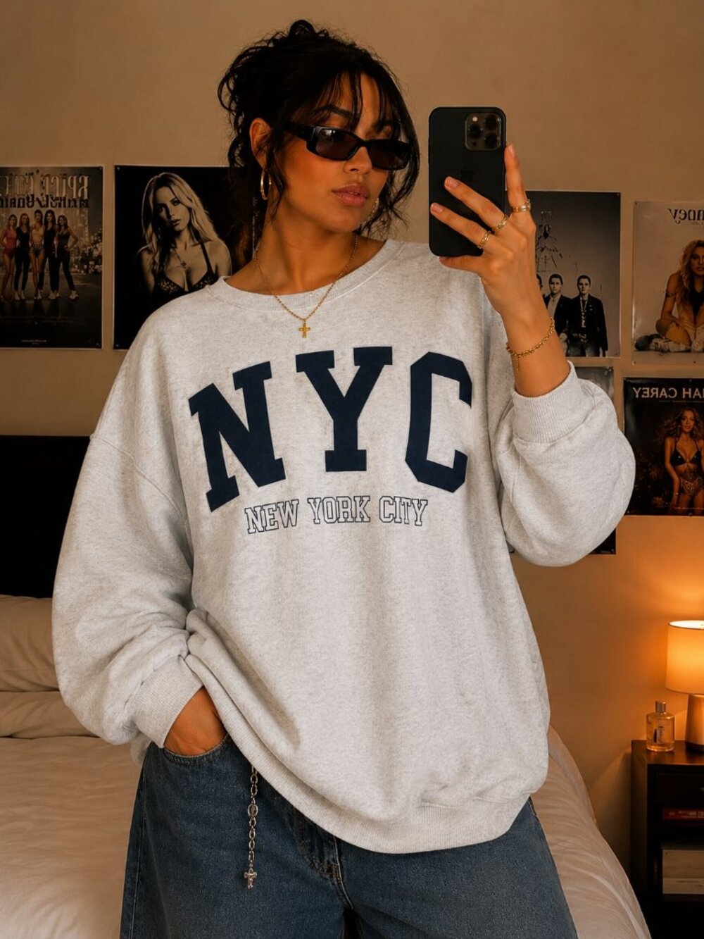 No Comment Plus Size NYC Spellout Light Gray Crewneck Sweater Size 3X NEW